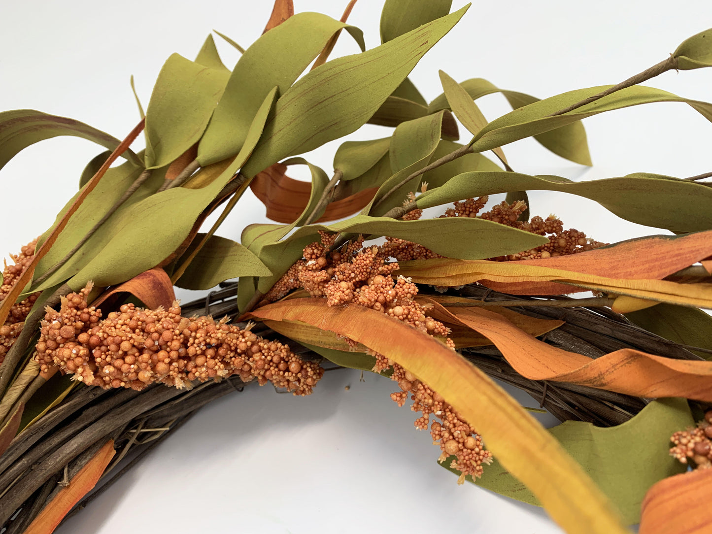18" Artificial Fall Wreath with Harvest Grain Spikes - Autumn Leaves Front Door Decor, B2B Wholesale