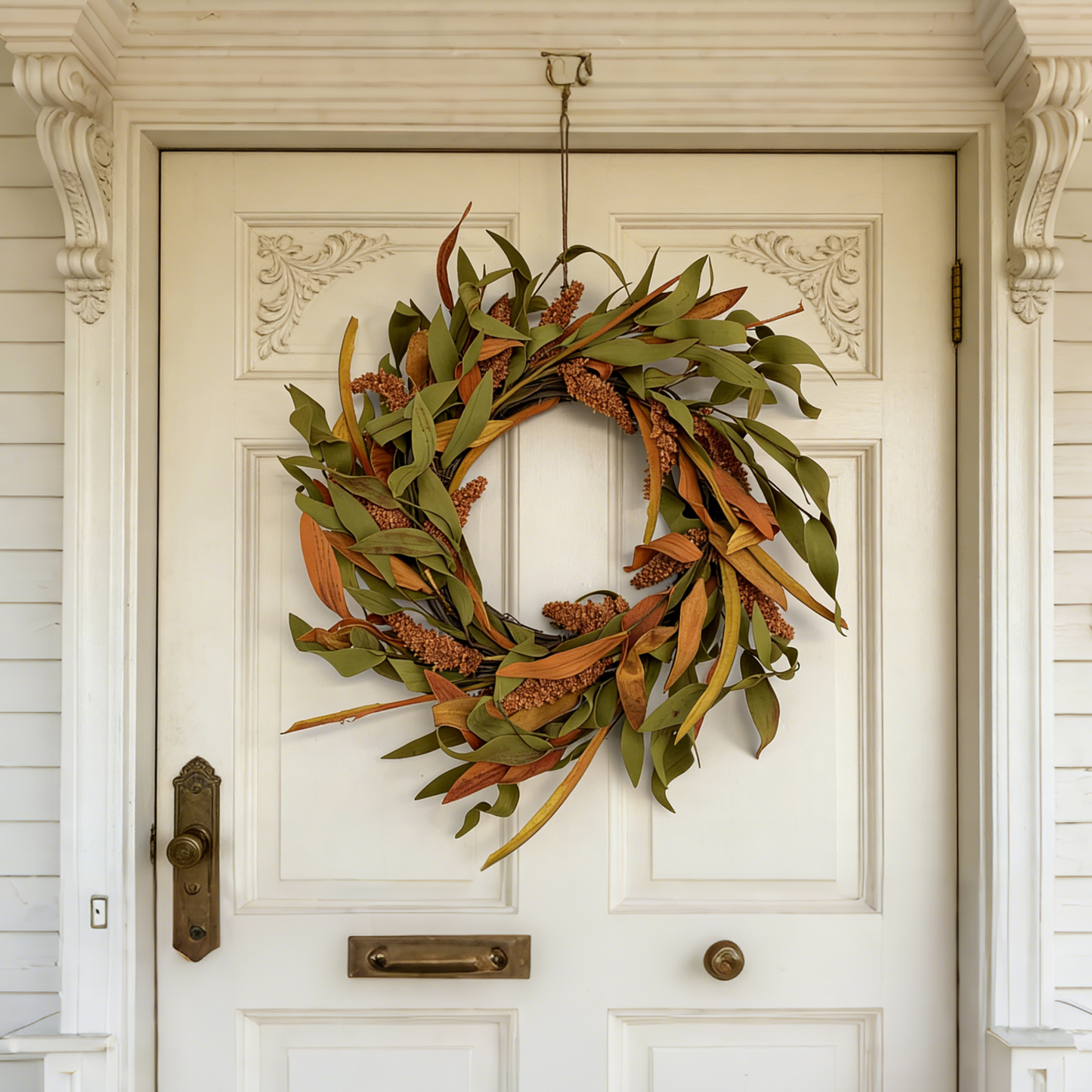 18" Artificial Fall Wreath with Harvest Grain Spikes - Autumn Leaves Front Door Decor, B2B Wholesale