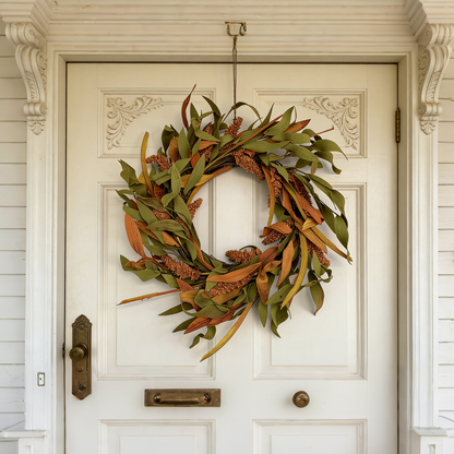 18" Artificial Fall Wreath with Harvest Grain Spikes - Autumn Leaves Front Door Decor, B2B Wholesale