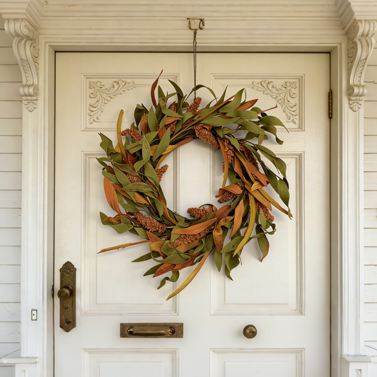 18" Artificial Fall Wreath with Harvest Grain Spikes - Autumn Leaves Front Door Decor, B2B Wholesale