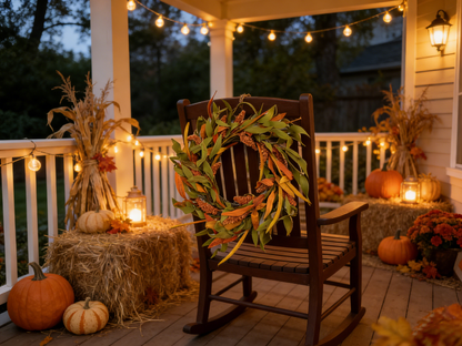 18" Artificial Fall Wreath with Harvest Grain Spikes - Autumn Leaves Front Door Decor, B2B Wholesale