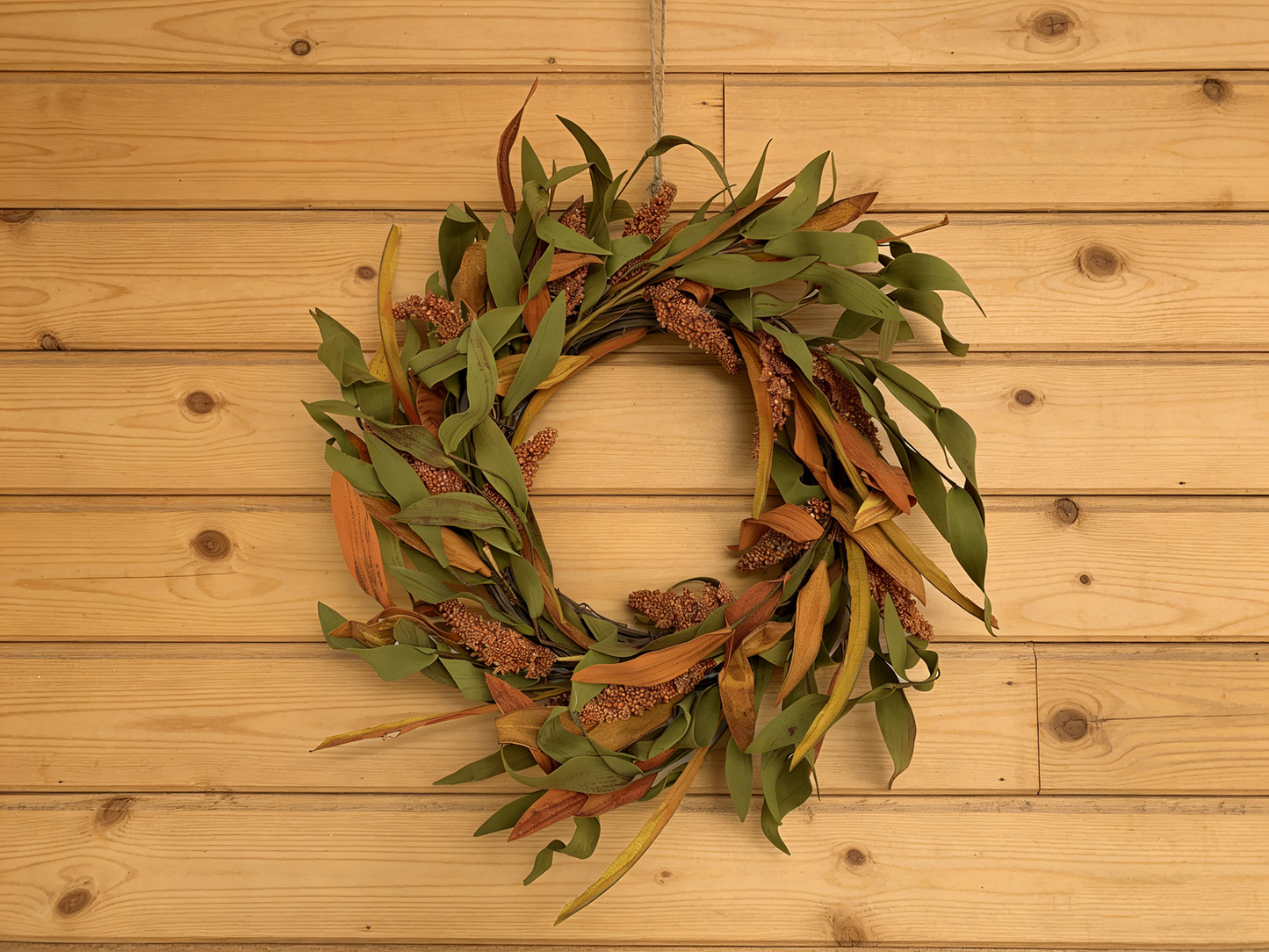 18" Artificial Fall Wreath with Harvest Grain Spikes - Autumn Leaves Front Door Decor, B2B Wholesale