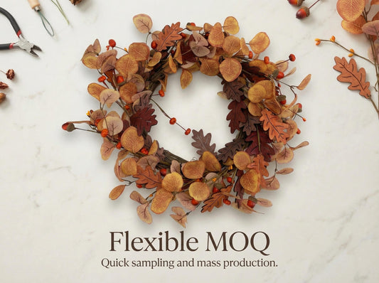 Autumn Eucalyptus and Oak Leaf Wreath with Berries -Wholesale 18" Artificial Fall Front Door              Wreath