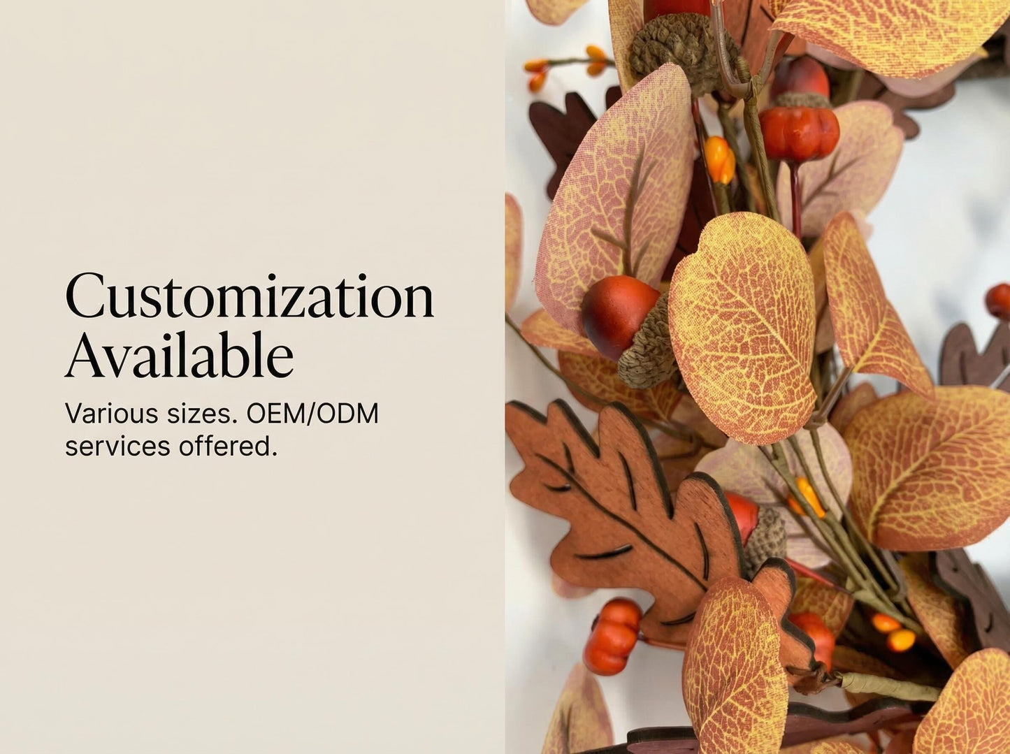 Autumn Eucalyptus and Oak Leaf Wreath with Berries -Wholesale 18" Artificial Fall Front Door              Wreath