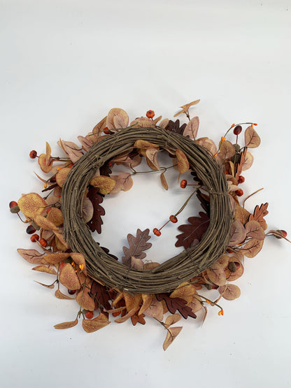 Autumn Eucalyptus and Oak Leaf Wreath with Berries -Wholesale 18" Artificial Fall Front Door              Wreath