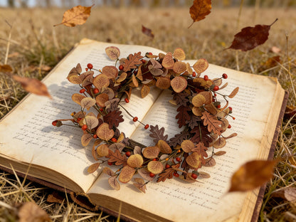 Autumn Eucalyptus and Oak Leaf Wreath with Berries -Wholesale 18" Artificial Fall Front Door              Wreath