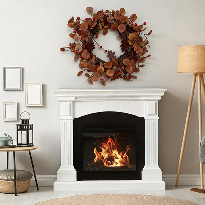Autumn Eucalyptus and Oak Leaf Wreath with Berries -Wholesale 18" Artificial Fall Front Door              Wreath
