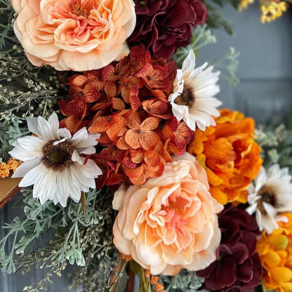 18" Artificial Dahlia, Rose & Sunflower Fall Floral Half-Wreath B2B Wholesale