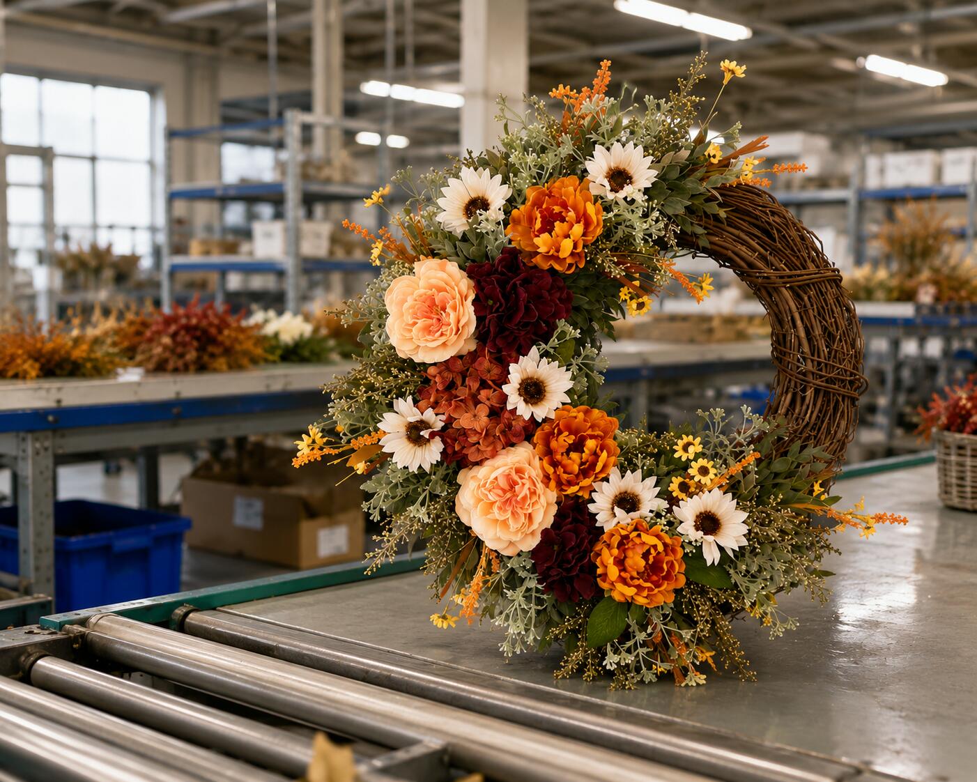18" Artificial Dahlia, Rose & Sunflower Fall Floral Half-Wreath B2B Wholesale
