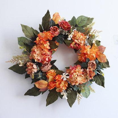 18" Artificial Autumn Floral Wreath with Orange Hydrangeas and Roses