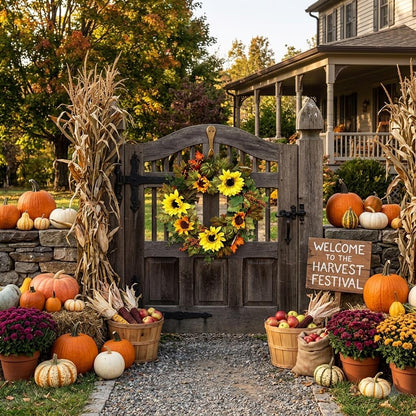 18" Artificial Sunflower Harvest Wreath with Pumpkins and Berries
