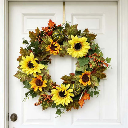 18" Artificial Sunflower Harvest Wreath with Pumpkins and Berries