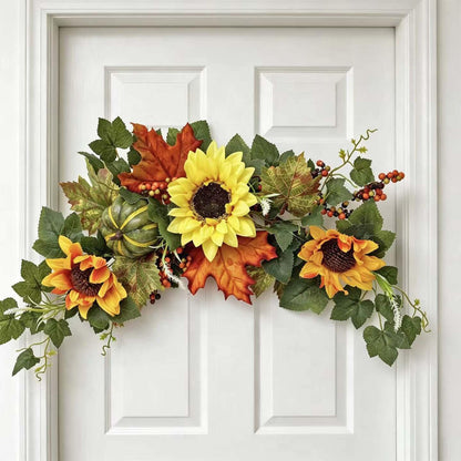 18" Artificial Sunflower Harvest Wreath with Pumpkins and Berries