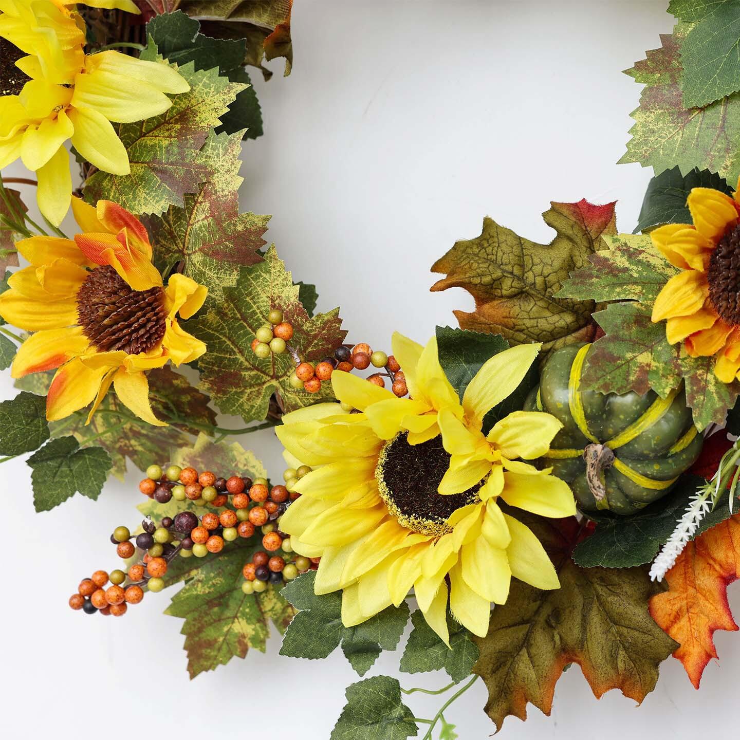 18" Artificial Sunflower Harvest Wreath with Pumpkins and Berries