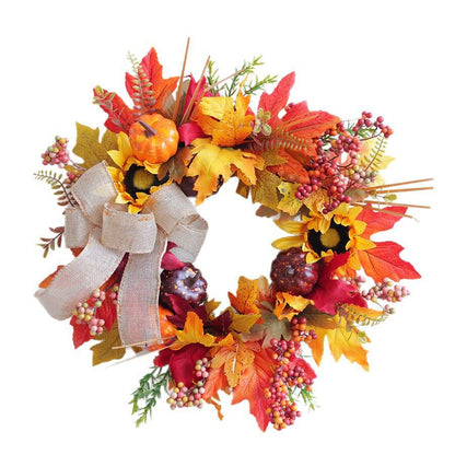 18" Artificial Autumn Harvest Wreath with Sunflowers, Pumpkins, and Burlap Bow