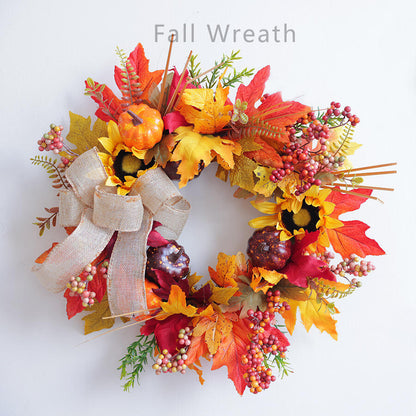 18" Artificial Autumn Harvest Wreath with Sunflowers, Pumpkins, and Burlap Bow