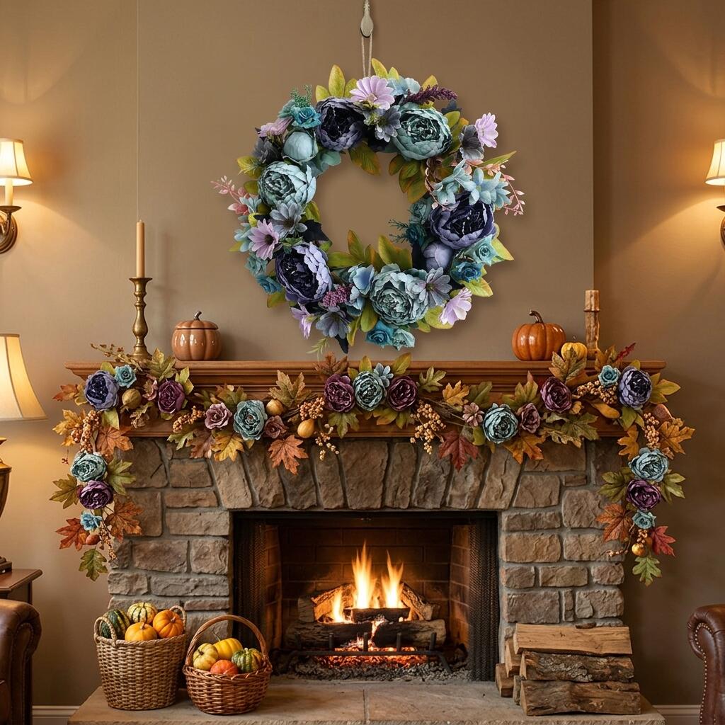 18" Artificial Elegant Blue & Purple Floral Wreath