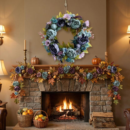 18" Artificial Elegant Blue & Purple Floral Wreath