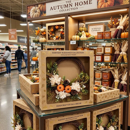 18" Artificial Elegant Fall Harvest Wreath with Pumpkins and White Blooms