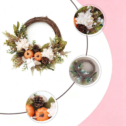 18" Artificial Elegant Fall Harvest Wreath with Pumpkins and White Blooms