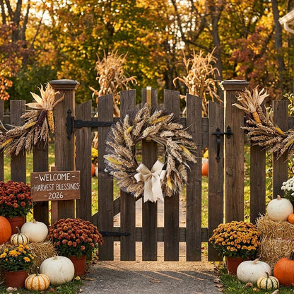 18" Rustic Wheat and Grain Harvest Wreath with Burlap Bow