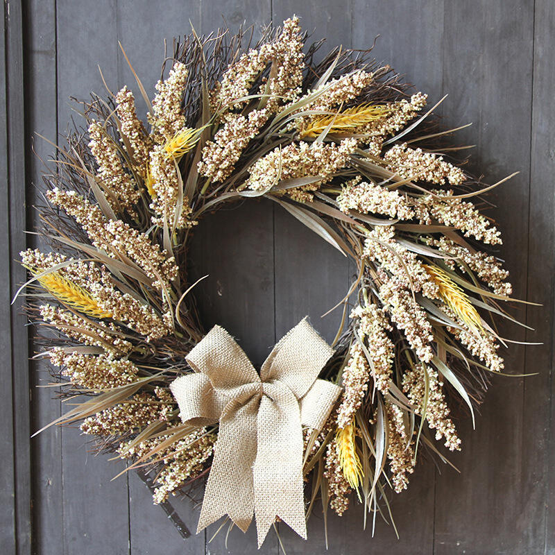 18" Rustic Wheat and Grain Harvest Wreath with Burlap Bow