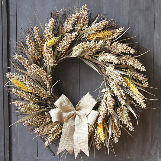 18" Rustic Wheat and Grain Harvest Wreath with Burlap Bow