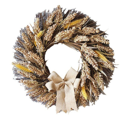 18" Rustic Wheat and Grain Harvest Wreath with Burlap Bow