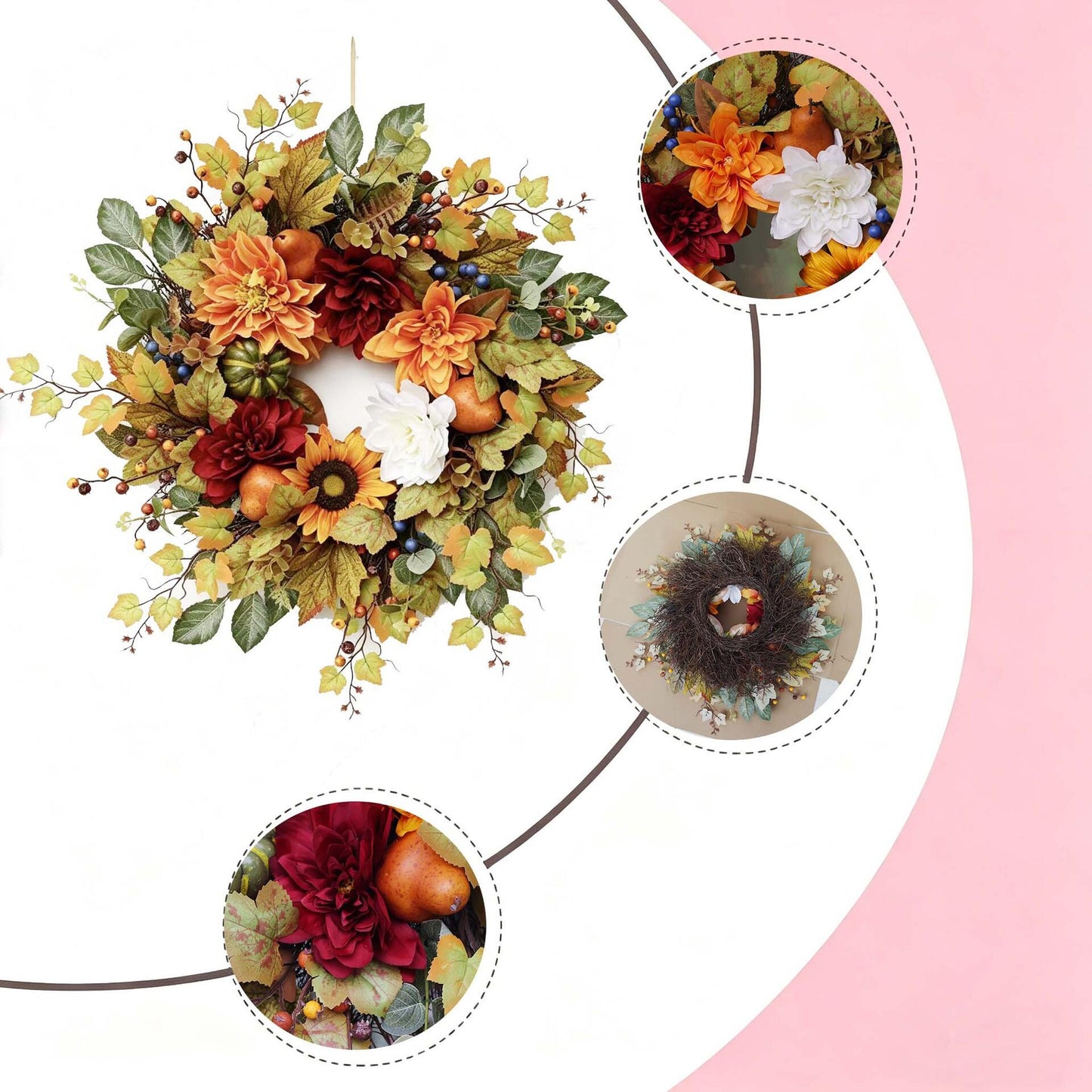 18" Artificial Autumn Harvest Floral Wreath with Mixed Blooms and Fruits