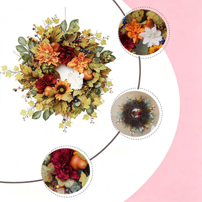 18" Artificial Autumn Harvest Floral Wreath with Mixed Blooms and Fruits