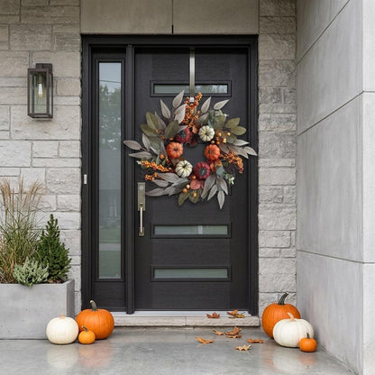 Artificial Autumn Harvest Wreath with Pumpkins and Berries
