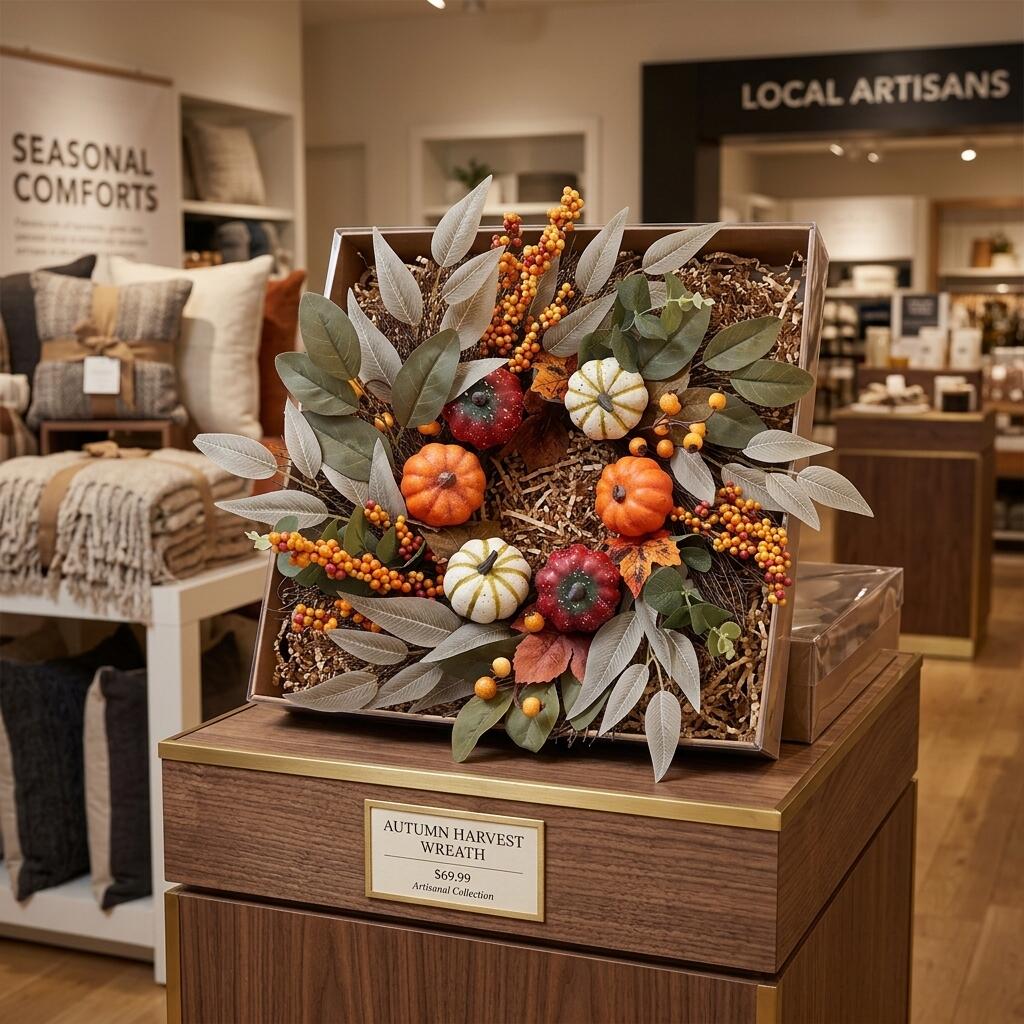 Artificial Autumn Harvest Wreath with Pumpkins and Berries