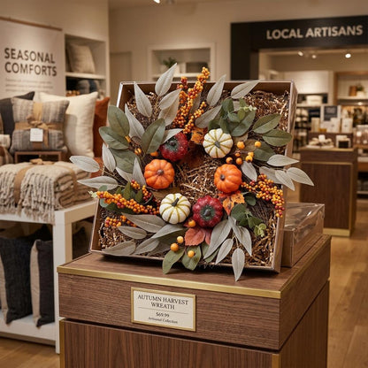 Artificial Autumn Harvest Wreath with Pumpkins and Berries