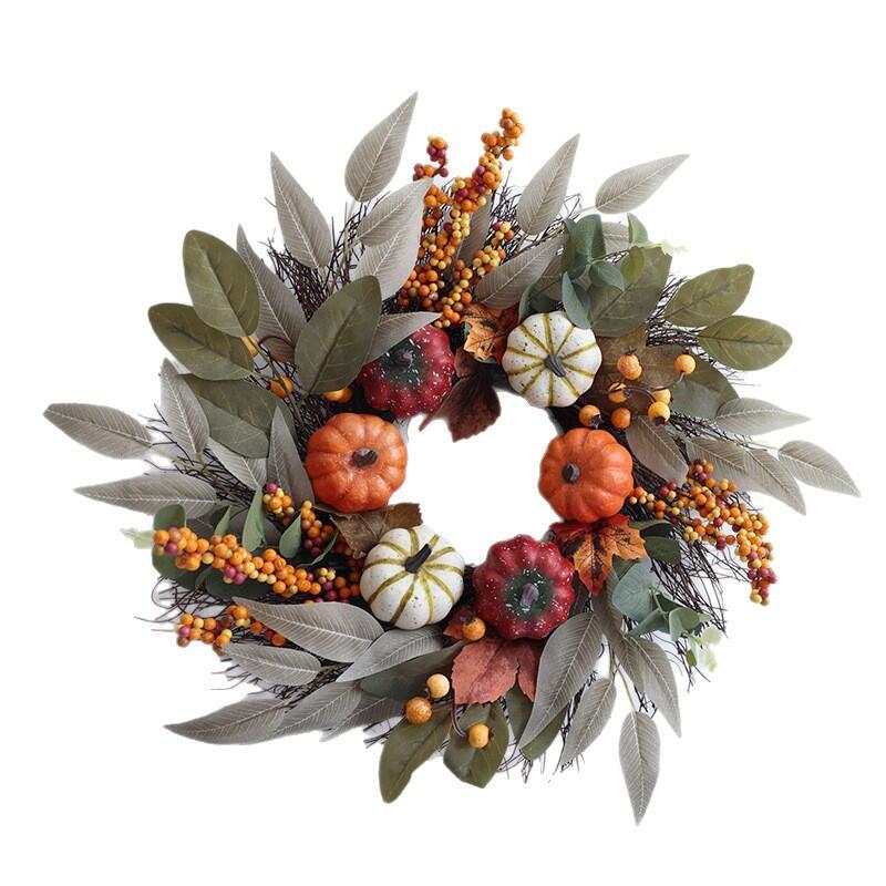 Artificial Autumn Harvest Wreath with Pumpkins and Berries