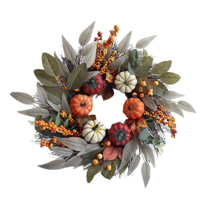 Artificial Autumn Harvest Wreath with Pumpkins and Berries