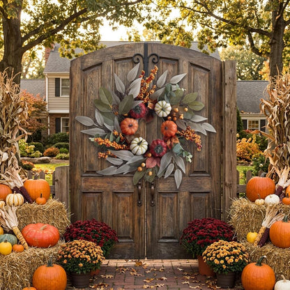 Artificial Autumn Harvest Wreath with Pumpkins and Berries
