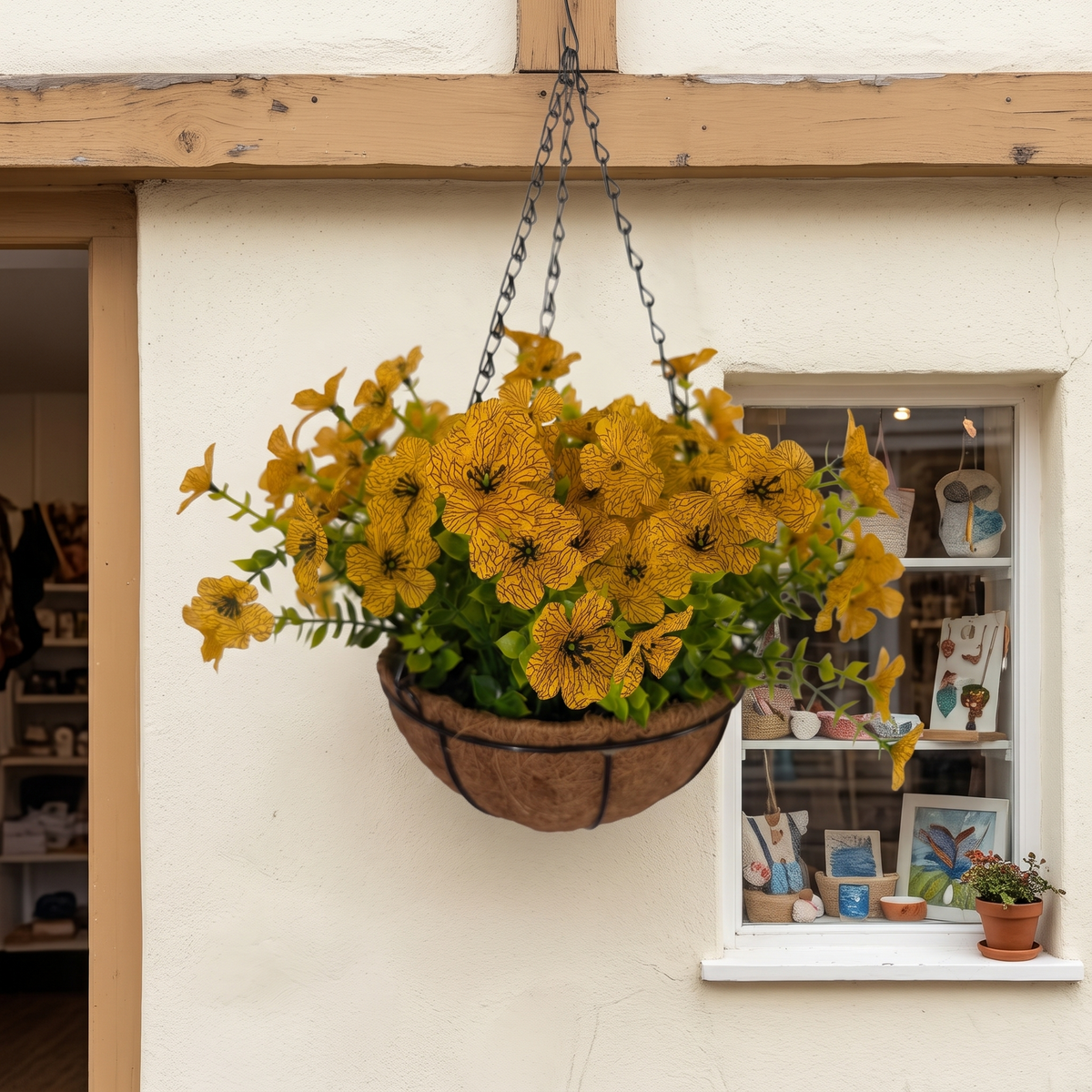 Factory Direct Yellow Artificial Hanging Petunia Basket - Vibrant Spring & Summer Decor