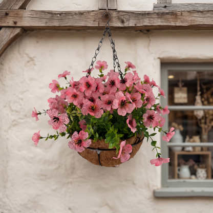 Factory Direct Pink Veined Artificial Hanging Basket - Vibrant Spring & Summer Decor