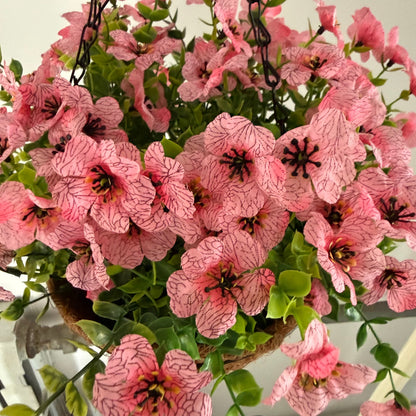 Factory Direct Pink Veined Artificial Hanging Basket - Vibrant Spring & Summer Decor