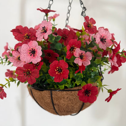 Factory Direct Red & Pink Artificial Hanging Basket - Vibrant Spring & Summer Decor
