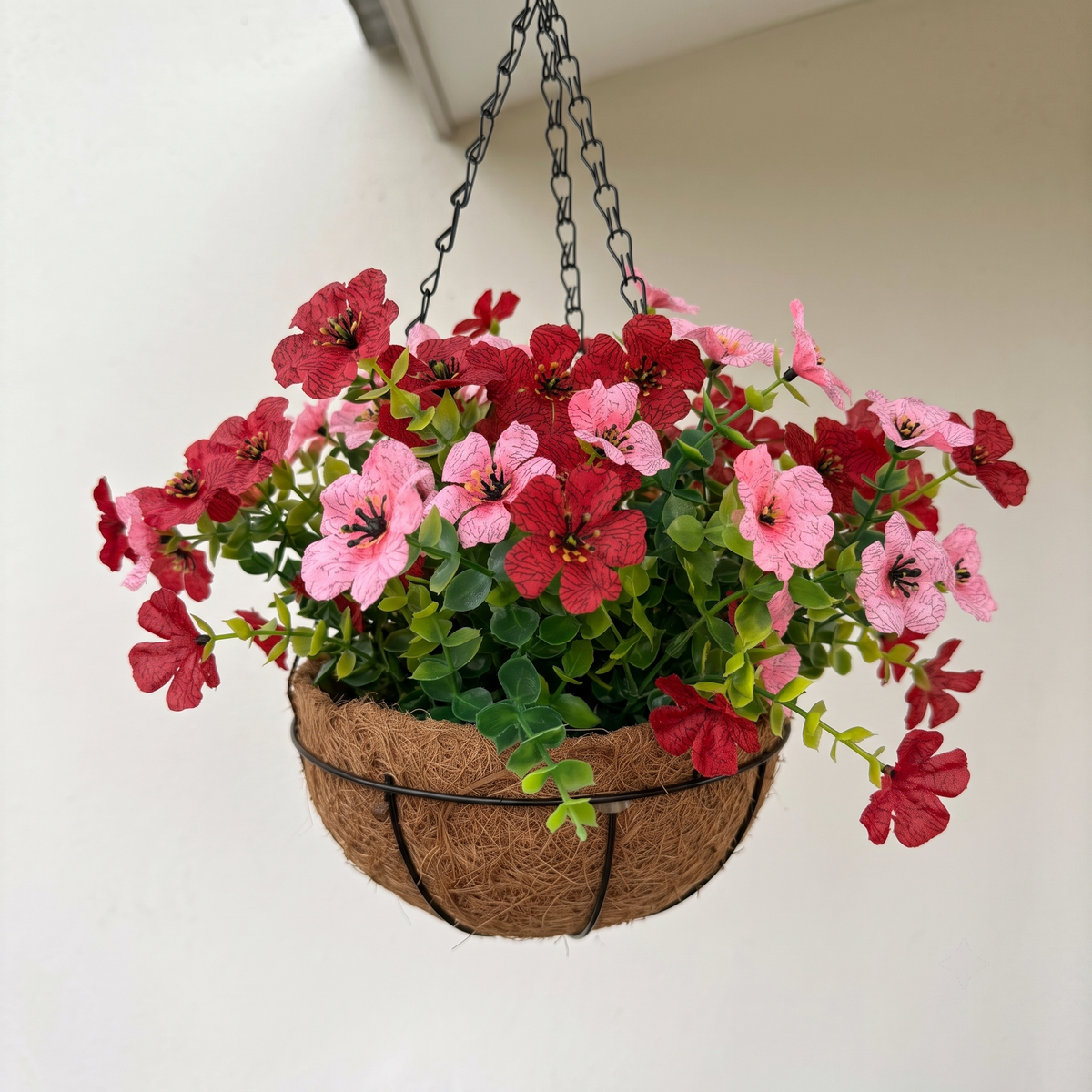 Factory Direct Red & Pink Artificial Hanging Basket - Vibrant Spring & Summer Decor