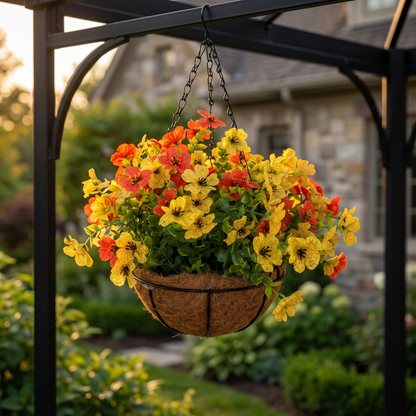 Factory Direct Yellow & Orange Artificial Hanging Basket - Vibrant Autumn & Summer Decor