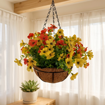 Factory Direct Yellow & Orange Artificial Hanging Basket - Vibrant Autumn & Summer Decor