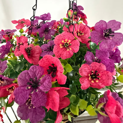 Factory Direct Purple & Pink Artificial Hanging Basket - Vibrant Spring & Summer Decor