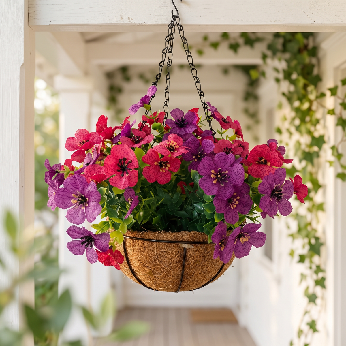 Factory Direct Purple & Pink Artificial Hanging Basket - Vibrant Spring & Summer Decor