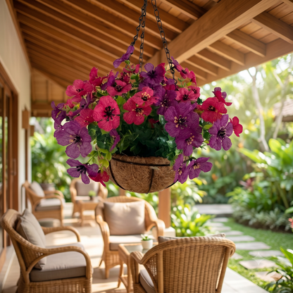 Factory Direct Purple & Pink Artificial Hanging Basket - Vibrant Spring & Summer Decor