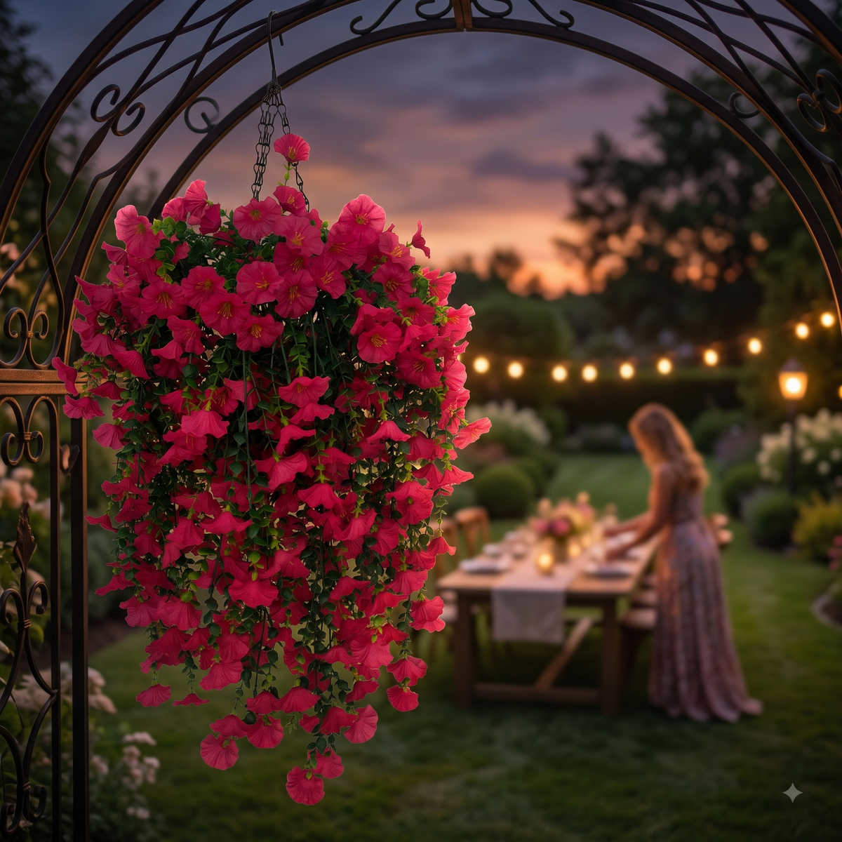 Factory Direct Cascading Red Artificial Hanging Basket - Vibrant Spring & Summer Decor