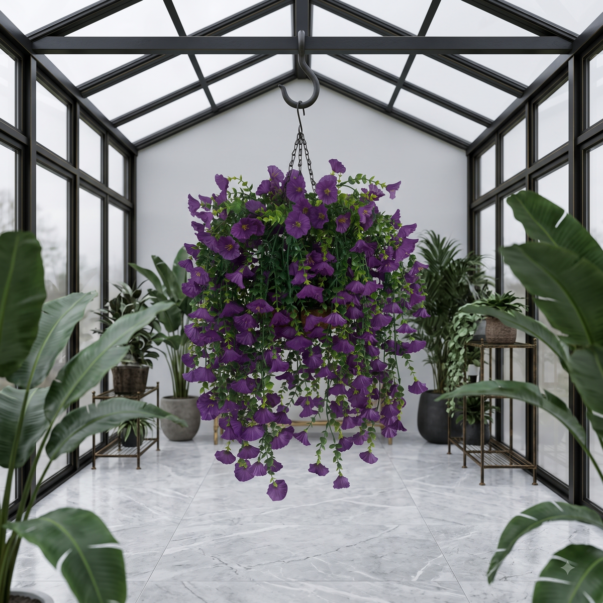 2027 Factory Direct Cascading Purple Artificial Hanging Basket - Vibrant Spring & Summer Decor