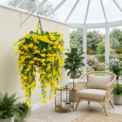 Factory Direct Cascading Yellow Artificial Hanging Basket - Vibrant Spring & Summer Decor