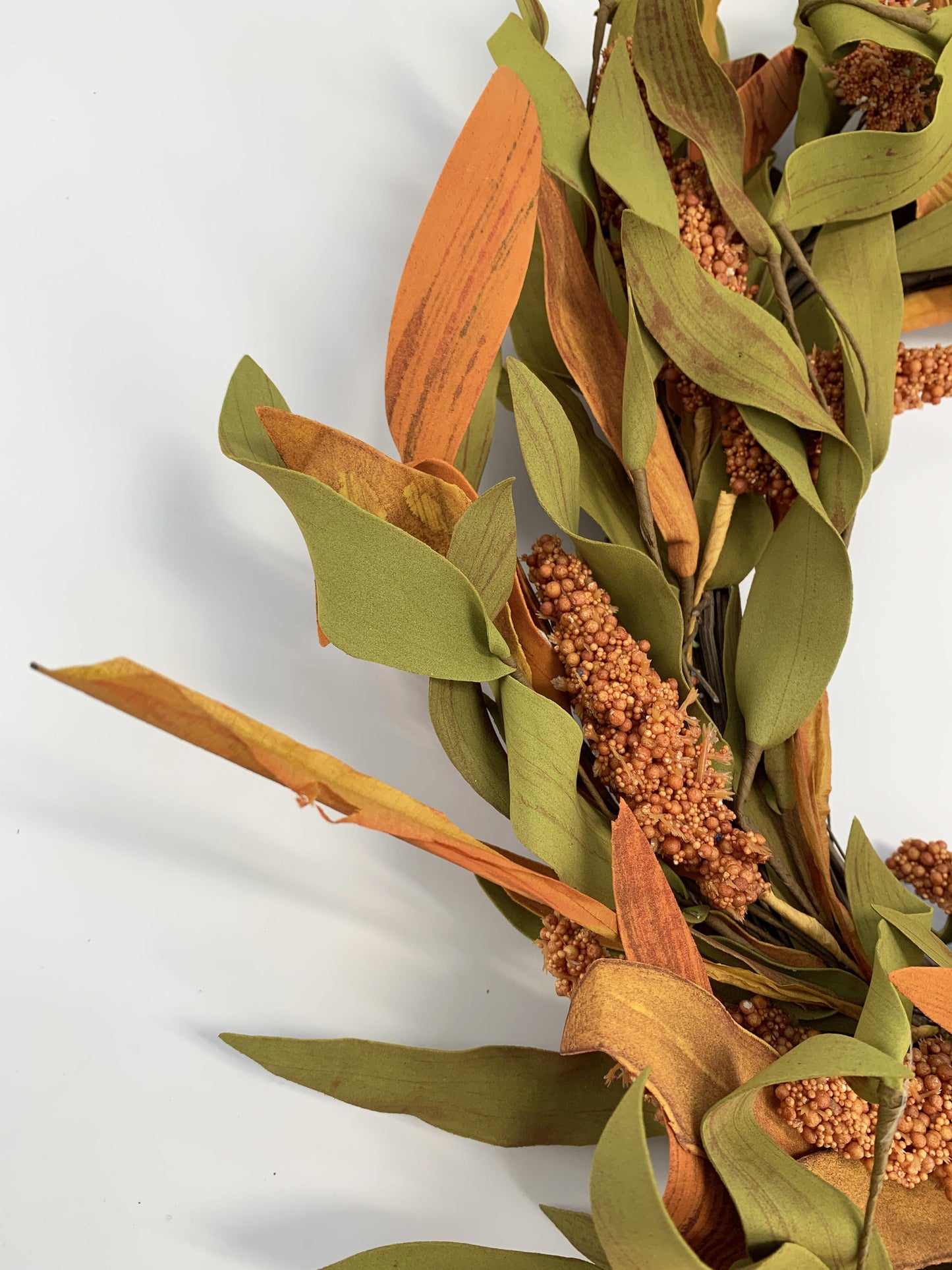 18" Artificial Fall Wreath with Harvest Grain Spikes - Autumn Leaves Front Door Decor, B2B Wholesale